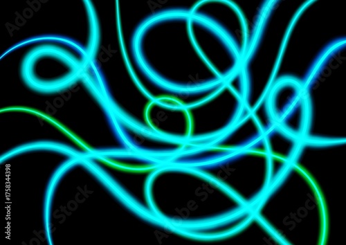 Wallpaper Mural Neon light trails abstract background in blue and green on black  Torontodigital.ca
