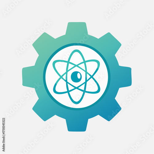 Science and Technology Concept Illustration with Atom Symbol in Gear Design