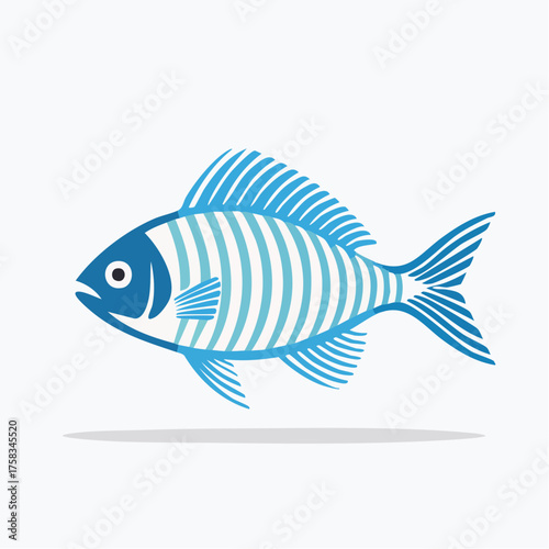 Stylized blue fish illustration on white backdrop evokes clean aquatic theme design