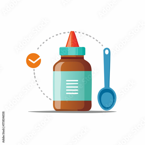 Vector illustration of medicine bottle with spoon time reminder for dosage