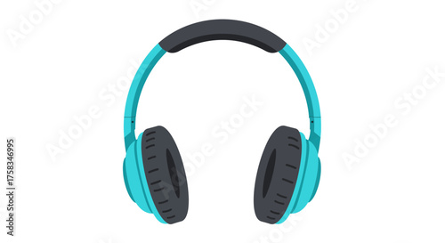 Turquoise headphones with gray earcups and head padding seen against a white background