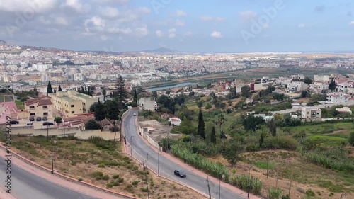 4K Panorama video view of the Morrocan mountain town of tetouan morocco near tangier old white city
