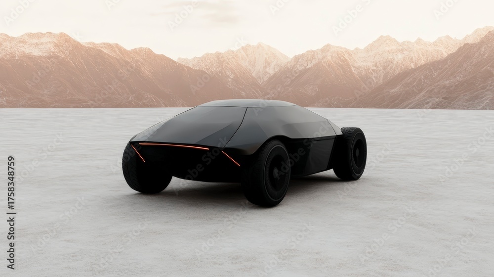Obraz premium Futuristic High-Tech Electric Vehicle Concept in a Stunning Mountain Landscape