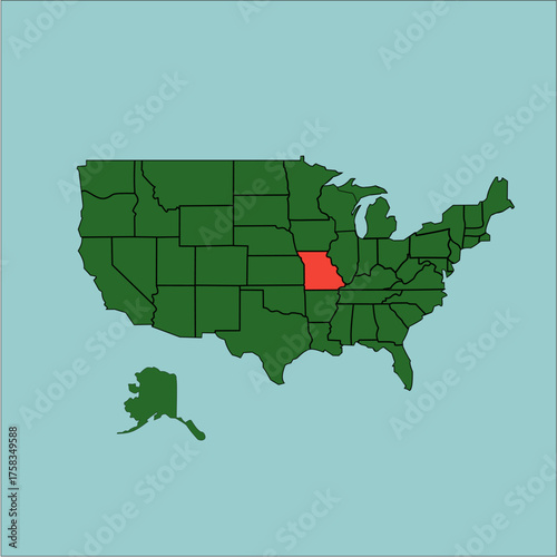 map of missouri in red