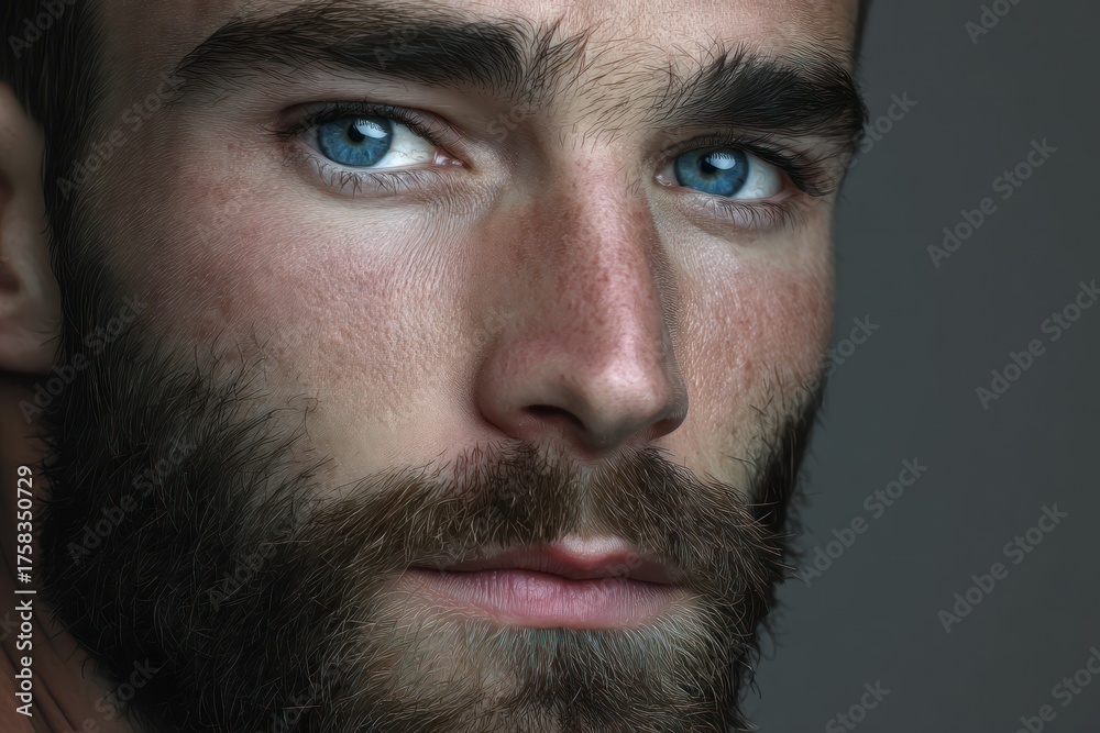 Obraz premium Handsome Man with Piercing Blue Eyes and Beard Portrait