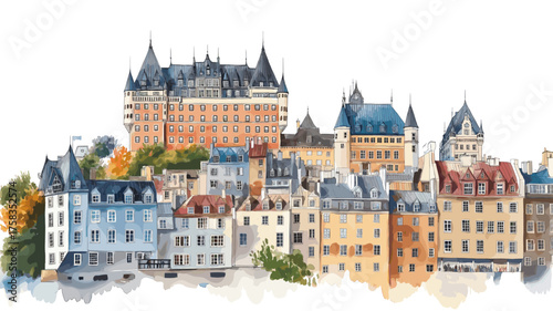 Old Quebec City. Old Quebec City hand drawn watercolor illustration