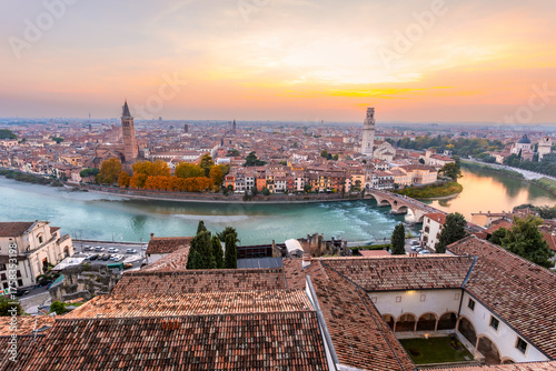 Aerial panorama of Verona during the sunset, Italy