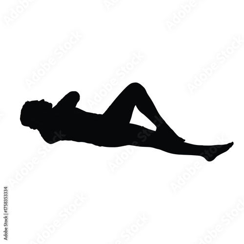 Silhouette of a person lying down with arms crossed behind their head on a white background