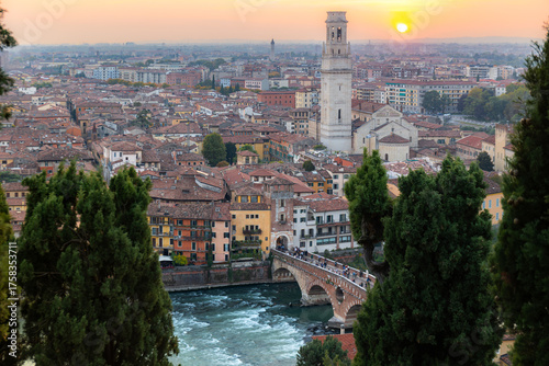 Aerial panorama of Verona during the sunset, Italy