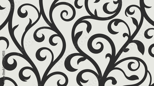 Stunning floral scroll pattern in monochrome for elegant designs and timeless appeal, perfect for backgrounds, textiles and sophisticated projects
