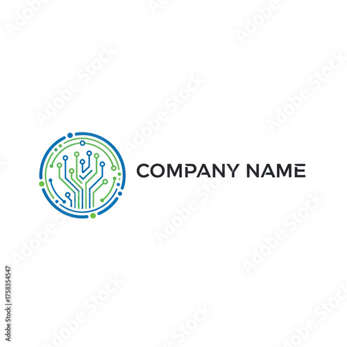 Circular Tech Logo with Circuit Board Design for Modern Technology Company.