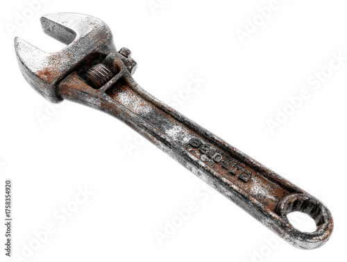Old Rusty Adjustable Wrench on Transparent Background Aged Tool Corrosion Mechanic Instrument Broken Fix Equipment Antique Maintenance Spanner Hand Tool Metallic Wrench