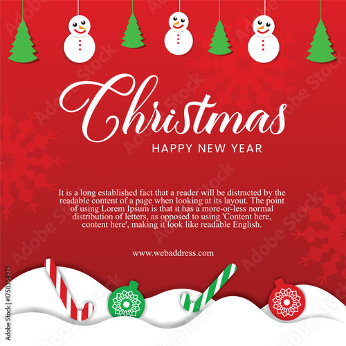 Festive Christmas and Happy New Year Holiday Greeting Card Invitation card, Social Media Banner