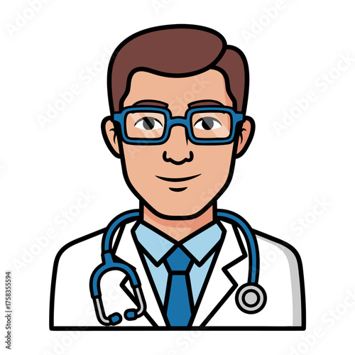 Illustration of a Male Doctor Wearing a Stethoscope and Glasses, Representing Healthcare Professionals and Medical Services