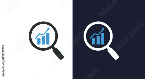Magnifying glass over financial growth chart data analysis icon set -  Glyph solid icon - Editable modern style icon.