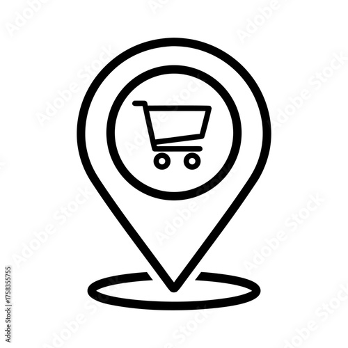 Location of the shopping cart icon on a map marker, indicating a shopping destination or store with navigation