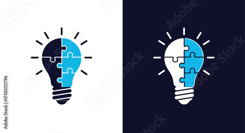 Creative light bulb puzzle pieces representing innovation and new ideas for web icons -  Glyph solid icon - Editable modern style icon.
