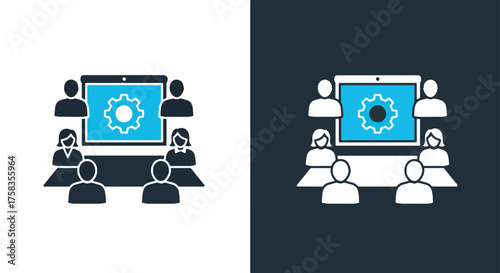 Team collaboration business meeting digital technology workflow icon set representing success -  Glyph solid icon - Editable modern style icon.