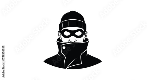 Illustration of a burglar wearing a black mask and hat