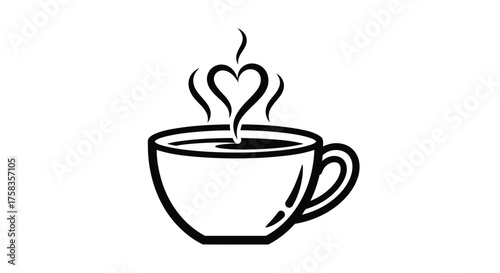 Illustration of a cup of coffee with steam forming a heart shape