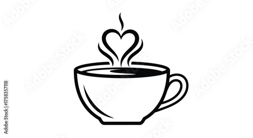 Cup of coffee with heartshaped steam for love