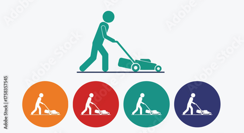 Lawn mowing service concept with stick figure