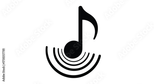 Music note with sound waves symbol for audio content