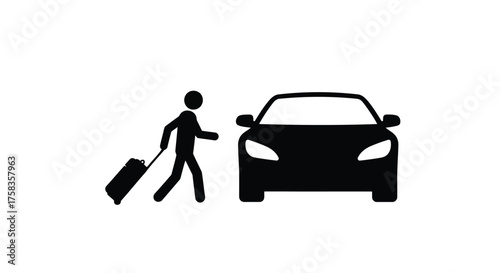 Silhouette of a person with luggage getting into a car