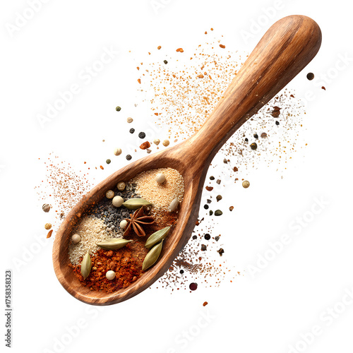 Spices in Wooden Spoon isolated on transparent background