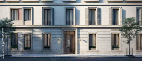 Fototapeta Naklejka Na Ścianę i Meble -  Modern Cinematic Visualization of a Residential Building Facade in Milan