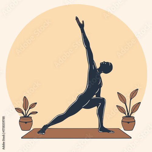 Warrior II Pose for Strength and Balance on a Yoga Mat Surrounded by Plants