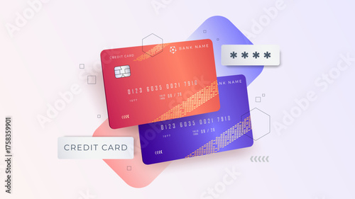 Modern isometric vector illustration of credit cards and online banking. Represents digital transactions, finance, and secure payments with a clean, professional, and futuristic business style.