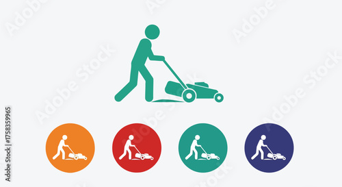 Person mowing lawn, lawn care and maintenance