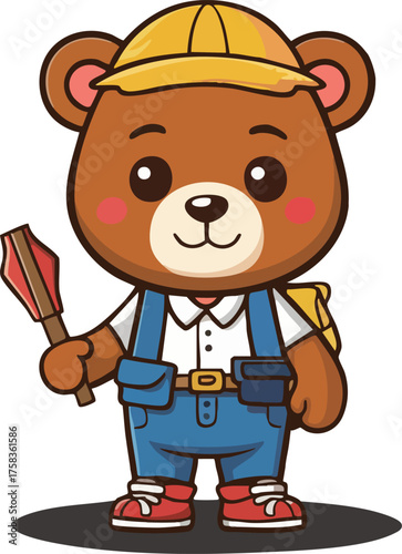 Cartoon Bear Cub Hiker with Backpack