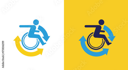 Illustration of a person in wheelchair with recycling symbol