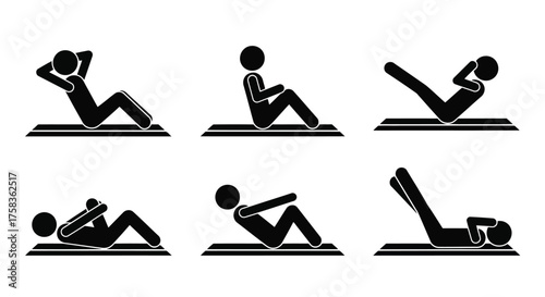 Set of stick figures doing situps