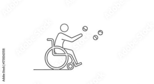 Outline of a person in a wheelchair juggling balls