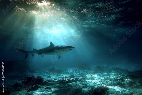 Majestic Shark Swimming Gracefully Through Sunlit Ocean Waters