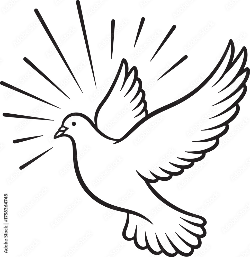 Fototapeta premium Dove of peace flying with radiating light silhouette