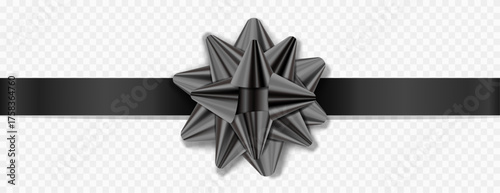 Black bow isolated on transparent background.	