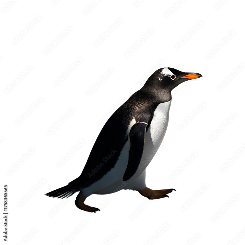 Naklejka premium Emperor penguin front pose, isolated PNG, soft natural light, detailed feathers.