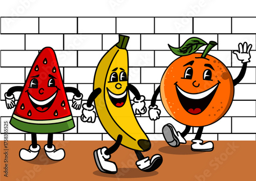 Illustration of three funny fruits