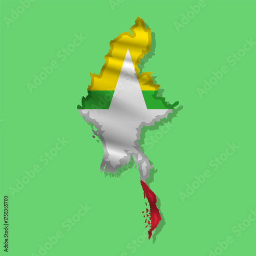 Vector flag Myanmar in the form of a map