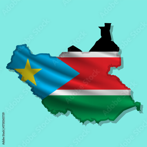 Vector flag South Sudan in the form of a map