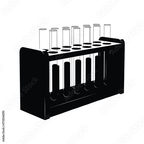 A black and white illustration of test tubes in a rack, showing scientific equipment clearly silhouette