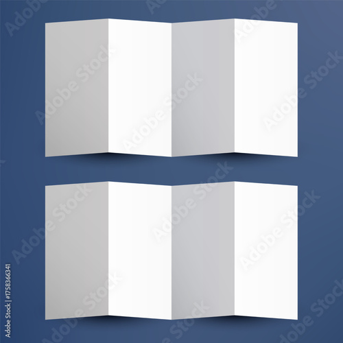 brochure mockup with two white 4 folded brochures on blue background, clean minimal design template for branding, marketing, and print presentation
