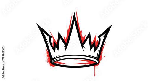 A stylized black crown with sharp points and a red outline, looking like it has been painted with a rough brush and dripping paint.
