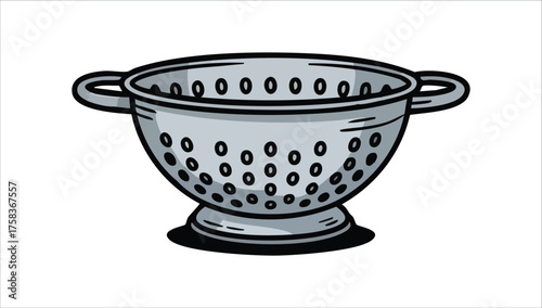 stainless steel colander with small drainage holes vector art isolated white