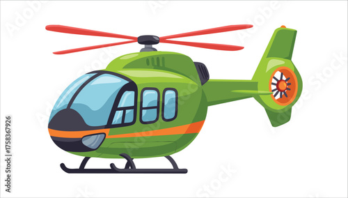 flat design helicopter icon with main rotor details vector art isolated white