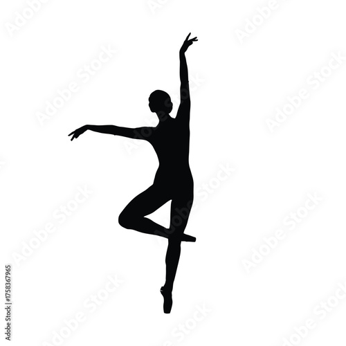 Silhouette of a ballerina in a graceful pose with one leg raised and arms extended upwards